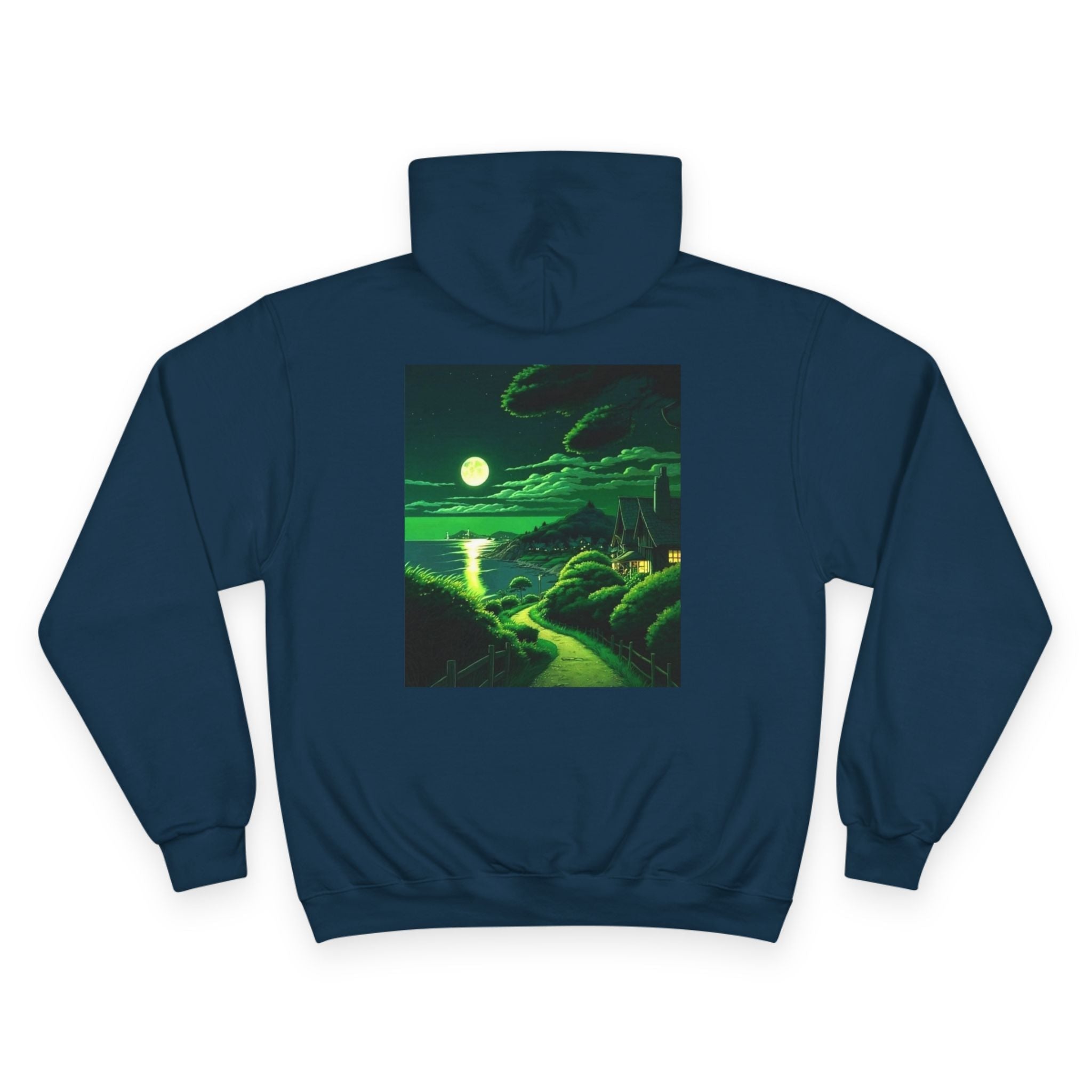 Moonlit Coastal Landscape Hoodie | Retro Green Scenic Sweatshirt - Aspire Clothing