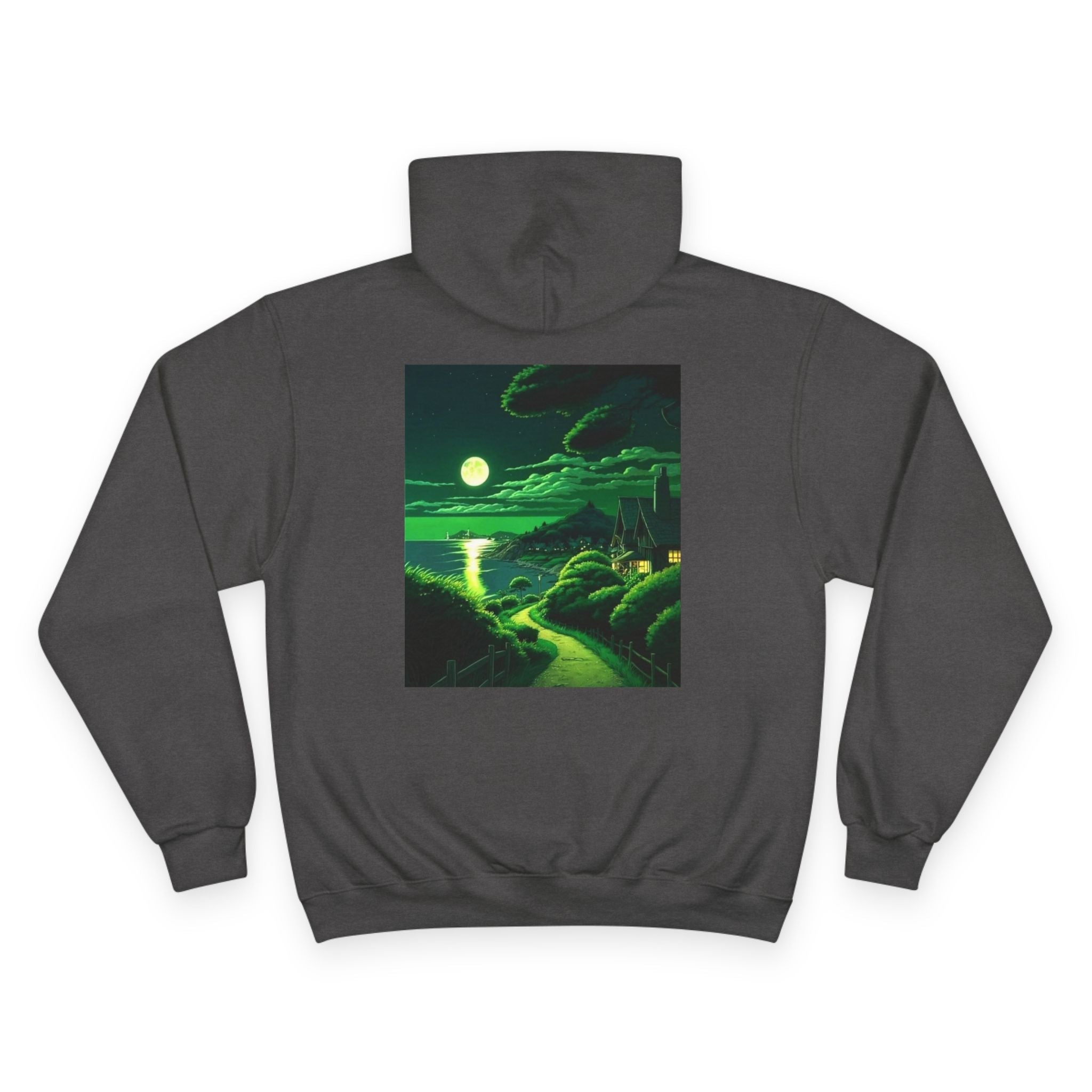 Moonlit Coastal Landscape Hoodie | Retro Green Scenic Sweatshirt - Aspire Clothing