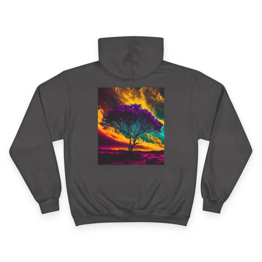 Surreal Rainbow Tree Hoodie | Vibrant Sunset Landscape, Black Pullover - Aspire Clothing