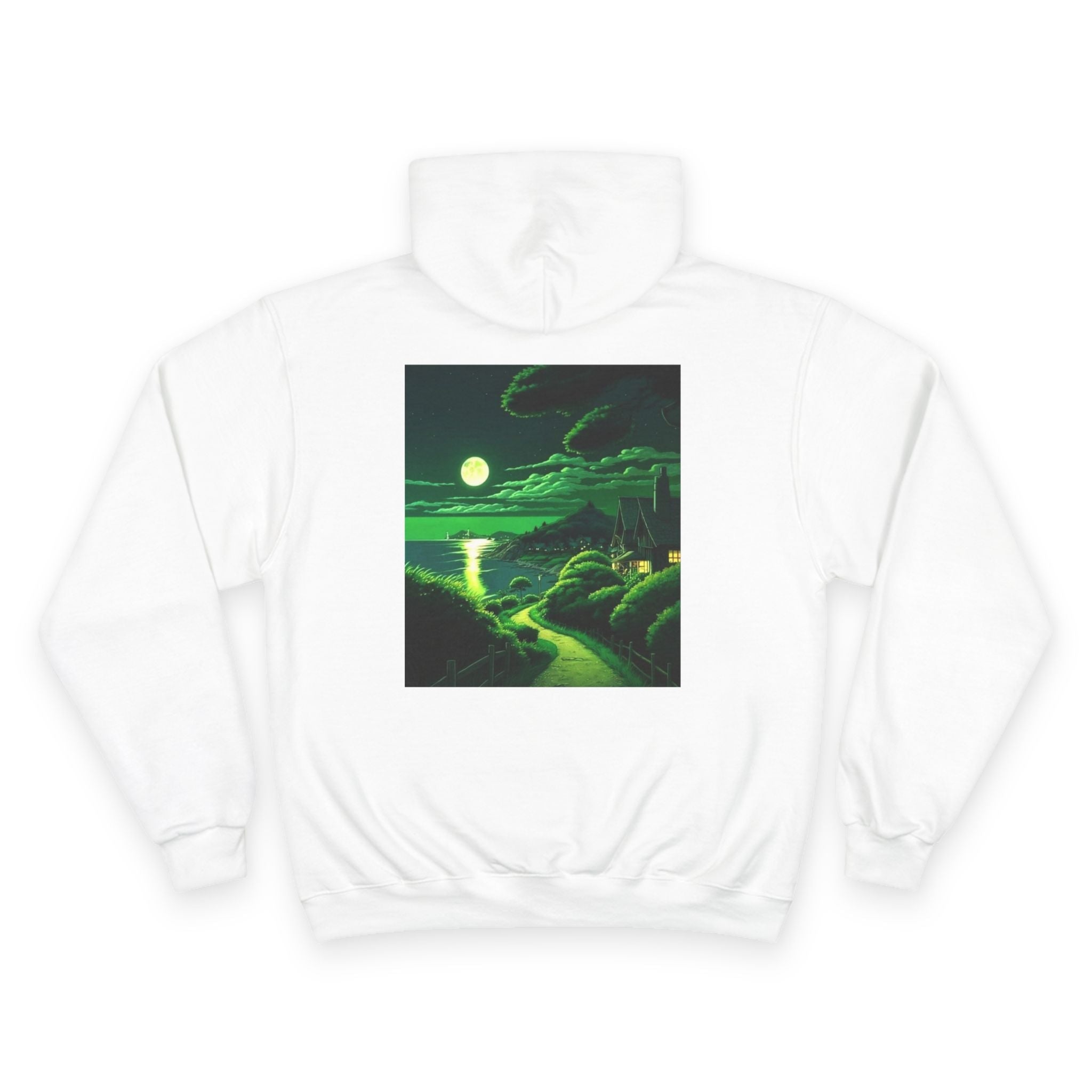 Moonlit Coastal Landscape Hoodie | Retro Green Scenic Sweatshirt - Aspire Clothing