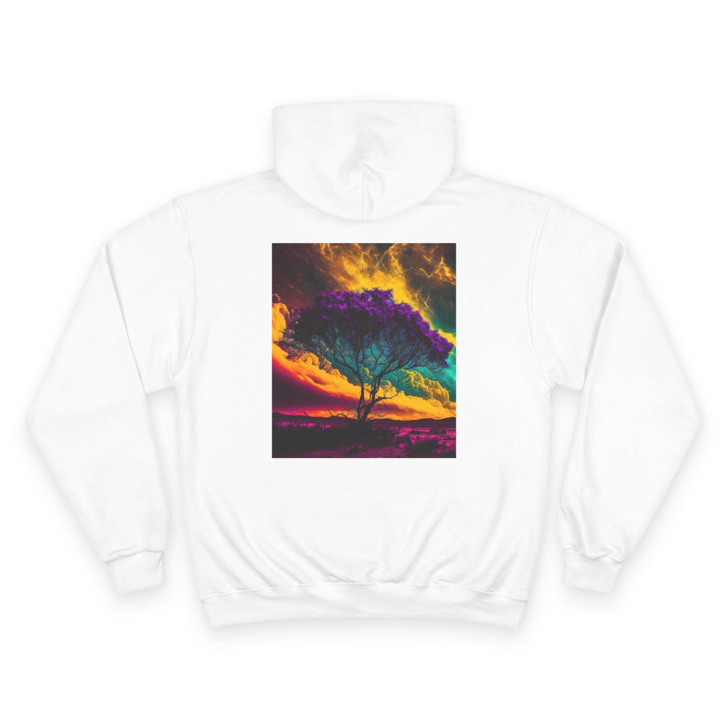 Surreal Rainbow Tree Hoodie | Vibrant Sunset Landscape, Black Pullover - Aspire Clothing