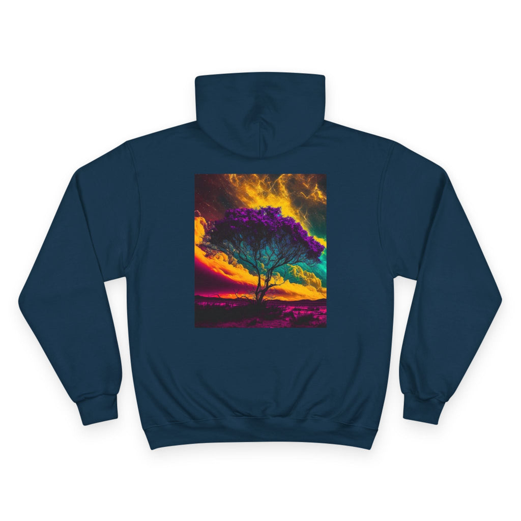 Surreal Rainbow Tree Hoodie | Vibrant Sunset Landscape, Black Pullover - Aspire Clothing