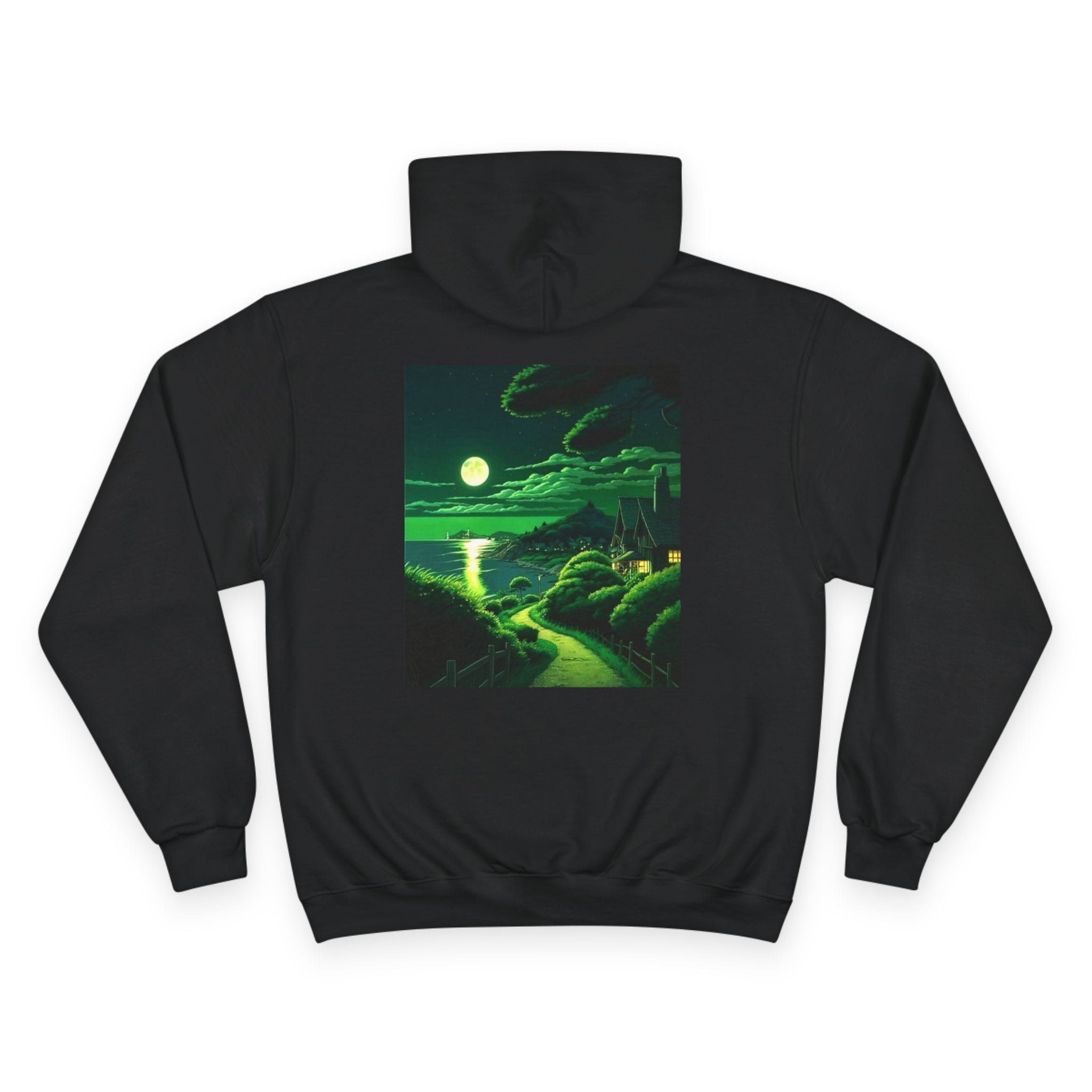 Moonlit Coastal Landscape Hoodie | Retro Green Scenic Sweatshirt - Aspire Clothing