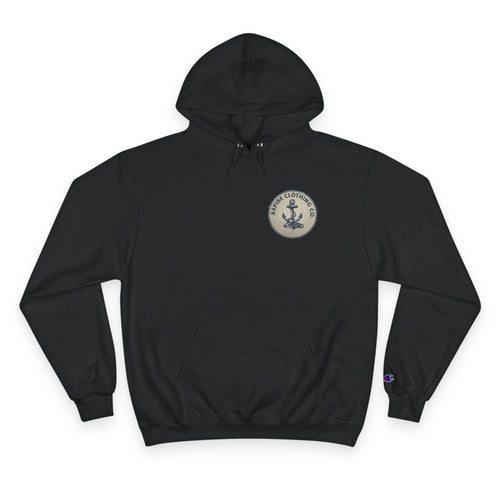 Navy Anchor Crest Champion Hoodie | Nautical Sailing Logo Pullover - Aspire Clothing